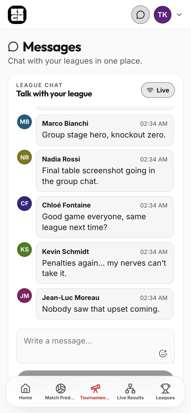 League chat on a phone