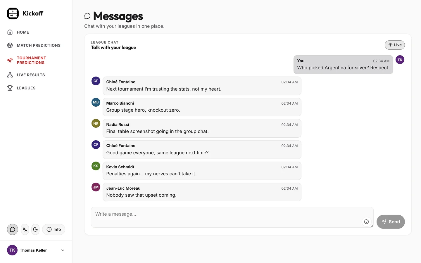 League chat: messages from players in the league