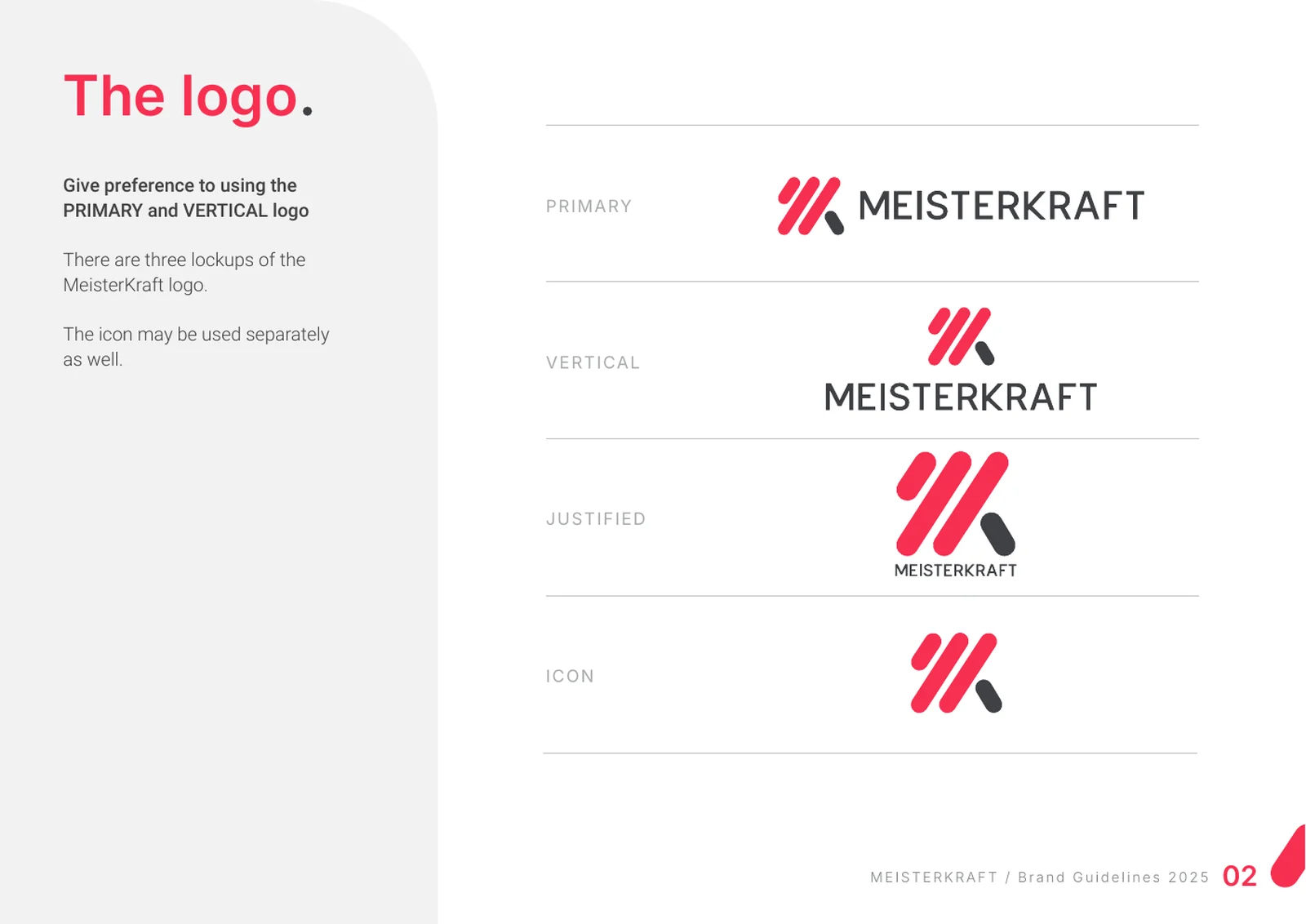 Charte graphique : les versions principale, verticale, justifiée et icône du logo