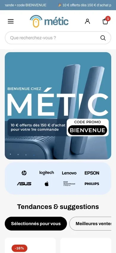 The METIC storefront on a phone