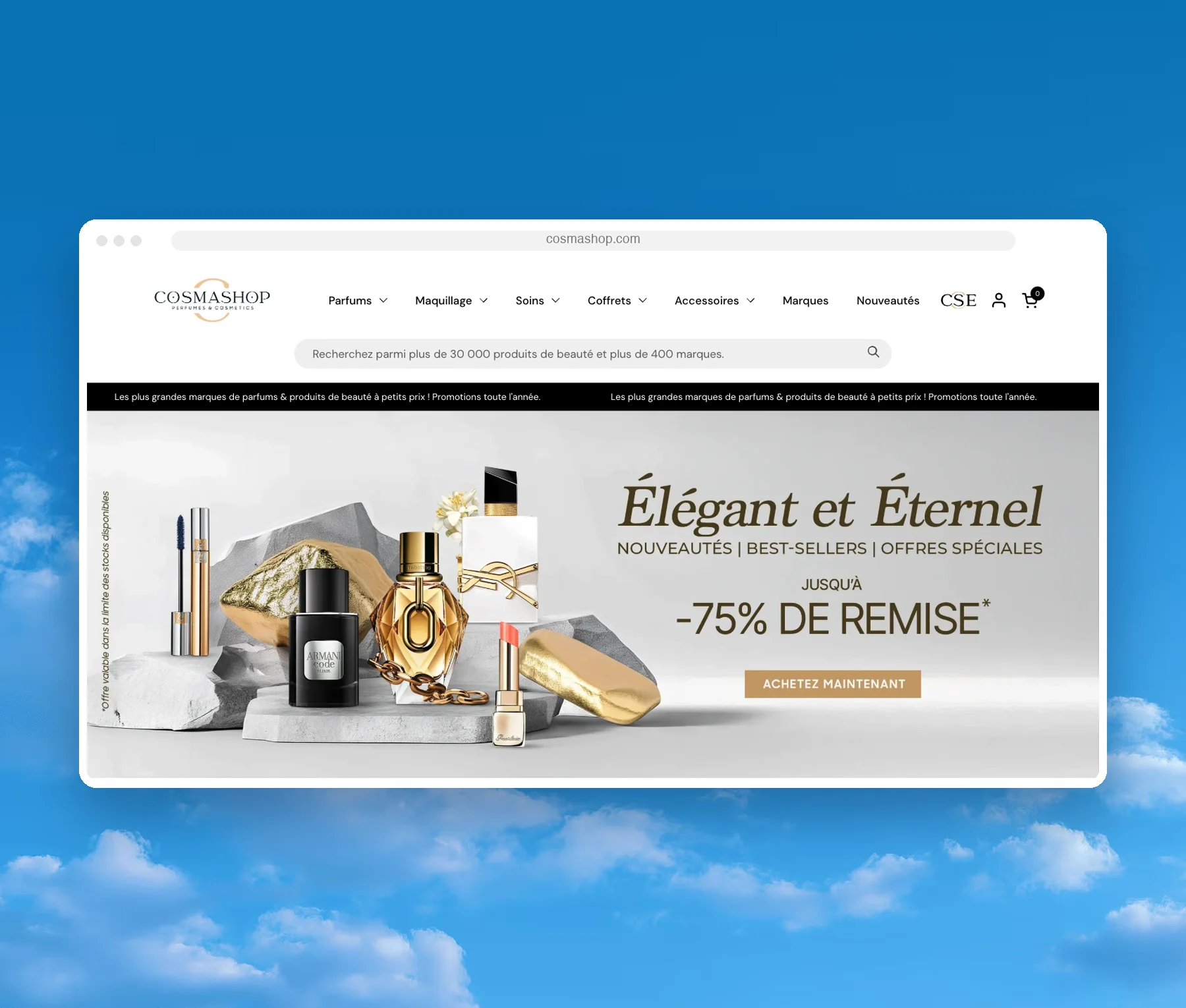 Cosmashop online store shown in a browser